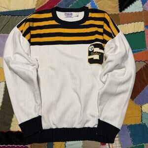 Vintage 90s Pro Line Yellow/Black Horizontal Striped Knited Upper White Crewneck